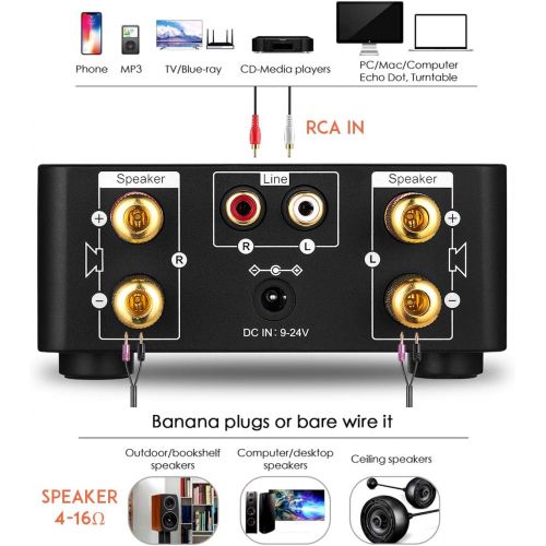  Nobsound 100W Mini Bluetooth 5.0 Power Amplifier Hi-Fi Stereo Class D Audio Amp 2.0 Channel Wireless Receiver Lossless Music Player TF USB Home Speaker (Black)