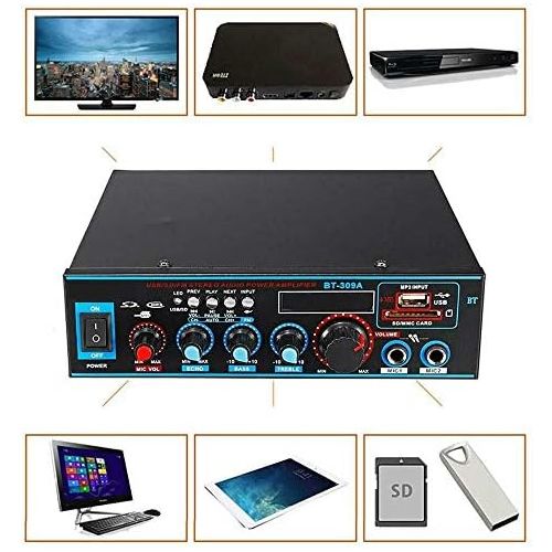  [아마존베스트]-Service-Informationen 800W Bluetooth Car Home Amplifier HiFi Stereo Audio Digital Amp MP3 SD MIC (BT-309A 800W)