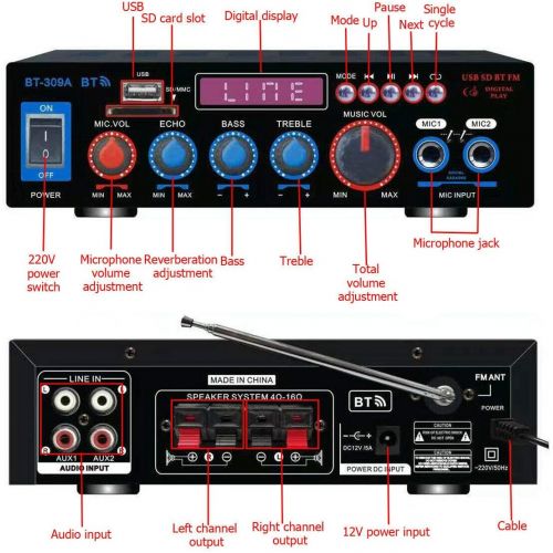  [아마존베스트]-Service-Informationen 800W Bluetooth Car Home Amplifier HiFi Stereo Audio Digital Amp MP3 SD MIC (BT-309A 800W)