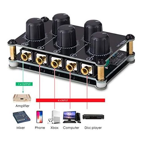  [아마존베스트]Nobsound Little Bear MC5 Mini Portable 4 Channel Line Mixer Live Studio Recording Passive Stereo Audio Mixer Recording Low Noise (No Power Needed)