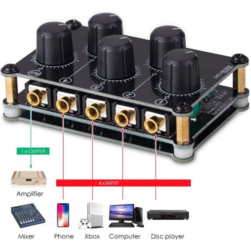  [아마존베스트]Nobsound Little Bear MC5 Mini Portable 4 Channel Line Mixer Live Studio Recording Passive Stereo Audio Mixer Recording Low Noise (No Power Needed)