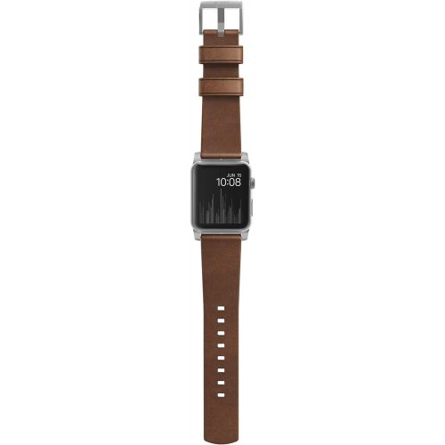  Nomad Horween Leather Strap for Apple Watch - 42mm Modern Build - Classic Bold Design - Custom Stainless Steel Lugs and Buckle - Silver Hardware
