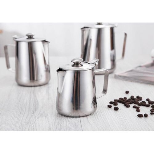  non-brand Sharplace Milch Pitcher rostfreiem Edelstahl Milchkannchen Perfekt fuer Milchaufschaumer Cappuccino Milchschaum Cafe Art Aufschaumkannchen mit Deckel - Silber, 350ml