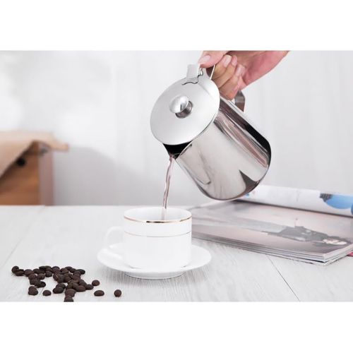  non-brand Sharplace Milch Pitcher rostfreiem Edelstahl Milchkannchen Perfekt fuer Milchaufschaumer Cappuccino Milchschaum Cafe Art Aufschaumkannchen mit Deckel - Silber, 350ml