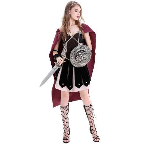  NonEcho Adult Female Warrior Costumes Halloween Wonder Woman Cosplay Cloak Cape Dress