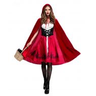 NonEcho Womens Classic Red Riding Hood Costume,Red Dress and Hooded Cape