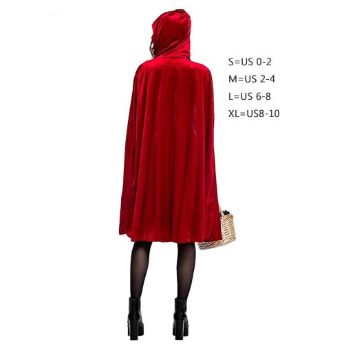  NonEcho Womens Classic Red Riding Hood Costume,Red Dress and Hooded Cape