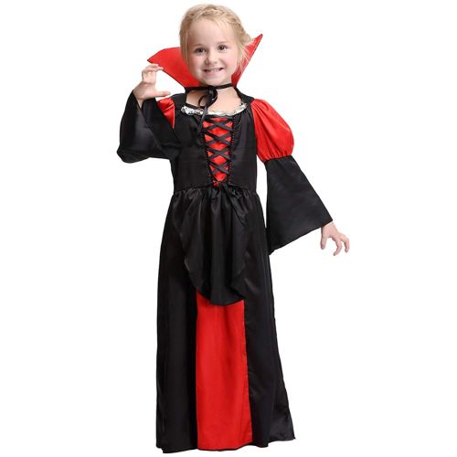  NonEcho Girls Coffin Queen Vampire Costume, Long Vampire Dress and Collar