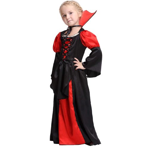  NonEcho Girls Coffin Queen Vampire Costume, Long Vampire Dress and Collar