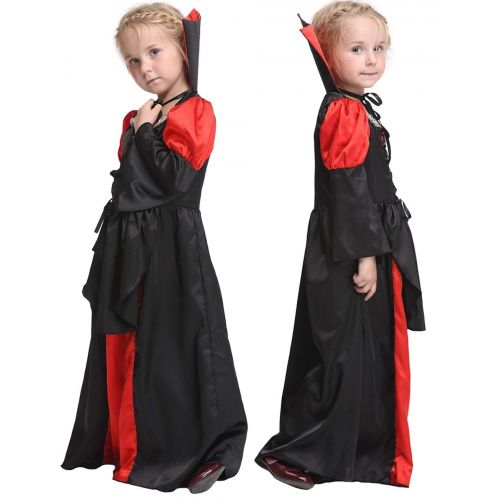  NonEcho Girls Coffin Queen Vampire Costume, Long Vampire Dress and Collar