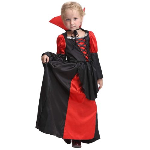  NonEcho Girls Coffin Queen Vampire Costume, Long Vampire Dress and Collar