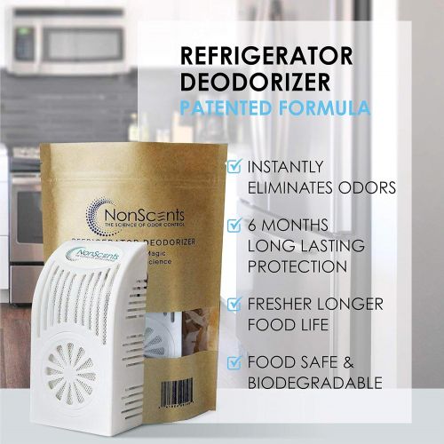  NonScents Refrigerator Deodorizer - Fridge and Freezer Odor Eliminator - Outperforms Baking Soda (2-Pack)