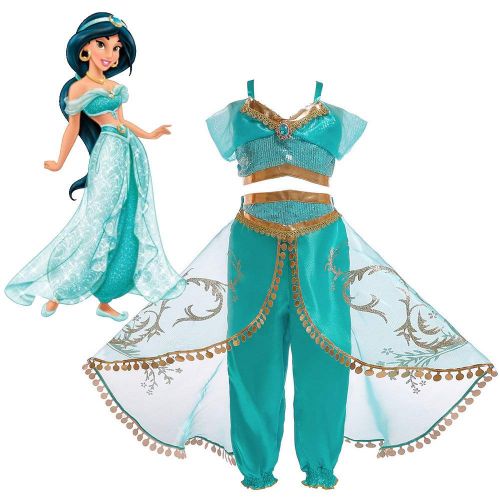  None Girls Aladdins Lamp Jasmine Princess Costumes Cosplay for Children Halloween Party Belly Dance Dress Indian Princess Costume