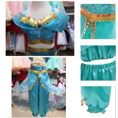  None Girls Aladdins Lamp Jasmine Princess Costumes Cosplay for Children Halloween Party Belly Dance Dress Indian Princess Costume