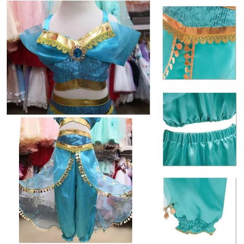  None Girls Aladdins Lamp Jasmine Princess Costumes Cosplay for Children Halloween Party Belly Dance Dress Indian Princess Costume