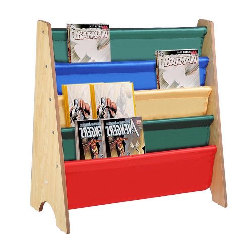  Noooshi Wood Kids Book Shelf Sling Storage Rack Organizer Bookcase Display Holder Opt.