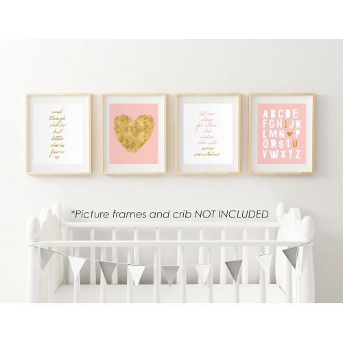  Nora's Nursery 8 x10 Gold Heart Nursery Prints for Baby Girl & Children Room Decor & Decorations Perfect for...