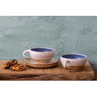 /NoraPotteryArt White Blue Espresso cups set and Saucer, Two colorful espresso cups with Saucer, Two Stylish Ceramic Espresso cups Service, Tea mug set