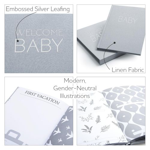  [아마존베스트]Nora's Nursery Baby Book Memory Journal - Unisex Linen Wrapped with Monthly Stickers & Card  Baby Shower Gift or Scrapbook Keepsake