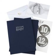 [아마존베스트]Nora's Nursery Navy Blue Linen Wrapped Baby Memory Book Journal with Monthly Stickers & Card  Baby Shower Gift or Scrapbook Keepsake