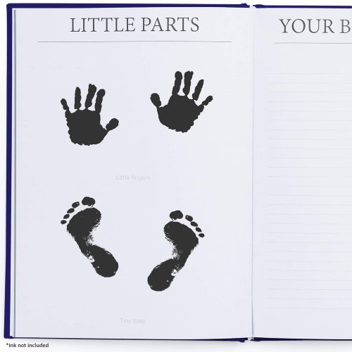  [아마존베스트]Nora's Nursery Navy Blue Linen Wrapped Baby Memory Book Journal with Monthly Stickers & Card  Baby Shower Gift or Scrapbook Keepsake