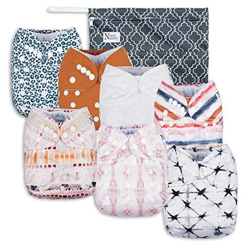  Jungle Cat Baby Cloth Pocket Diapers 7 Pack, 7 Bamboo Inserts, 1 Wet Bag by Noras Nursery