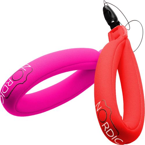  Nordic flash Waterproof Camera Float (2-Pack) Floating Strap for Underwater GoPro, Panasonic Lumix, Nikon AW110, Canon D20 & D30, Fujifilm, Olympus Tough - Floats Your Device - Pink & Red