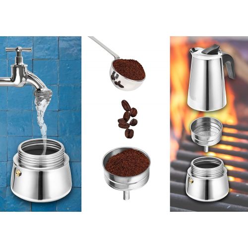  Nordlight Espressokocher Edelstahl mit 230 ml - fuer 4 Tassen, Espressokanne fuer Camping und Outdoor, Sport und Freizeit