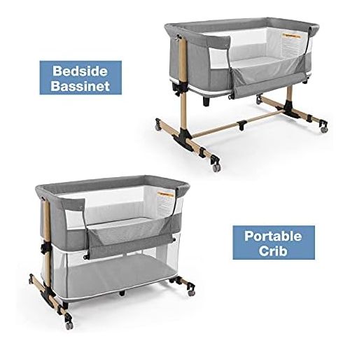  Nordmiex Baby Crib,3 in 1 Bassinet for Baby,Bedside Sleeper Bedside Baby bassinets Crib for Newborn,Adjustable Portable Baby Bed for Infant/Baby,Gray