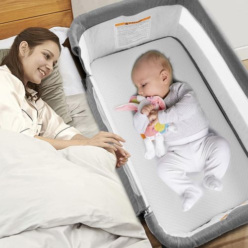  Nordmiex Baby Crib,3 in 1 Bassinet for Baby,Bedside Sleeper Bedside Baby bassinets Crib for Newborn,Adjustable Portable Baby Bed for Infant/Baby,Gray