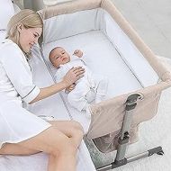 Nordmiex 3in1 Bedside Crib for Baby Girl or Boy, Bedside Sleeper Crib for Baby Portable and Adjustable Crib with Mosquito net for Newborn Baby,Deep Khaki