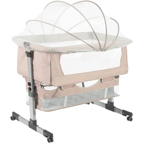  Nordmiex 3in1 Bedside Crib for Baby Girl or Boy, Bedside Sleeper Crib for Baby Portable and Adjustable Crib with Mosquito net for Newborn Baby,Deep Khaki