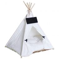 Norgail Pet Teepee Tent for Dogs Puppy Cat Bed Portable White Canvas Dog Cute House Indoor Outdoor Tent Small Medium Pet Teepee with Floor Mat 24inch