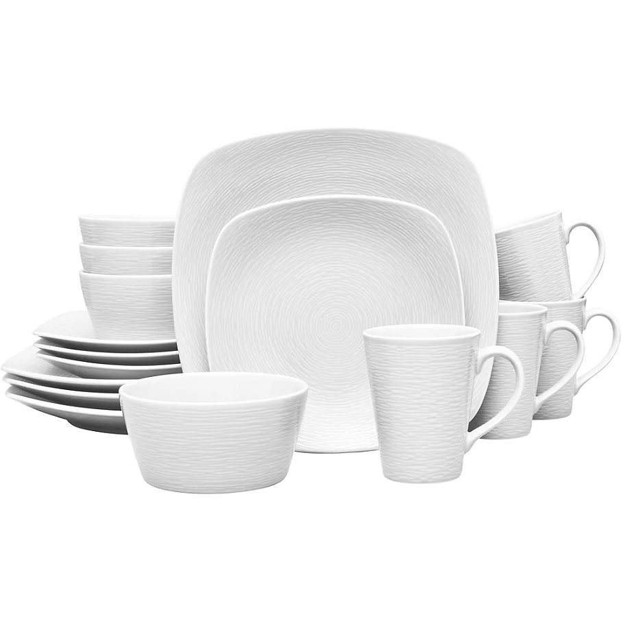 Noritake White on White Square Swirl 16-Piece Dinnerware Set