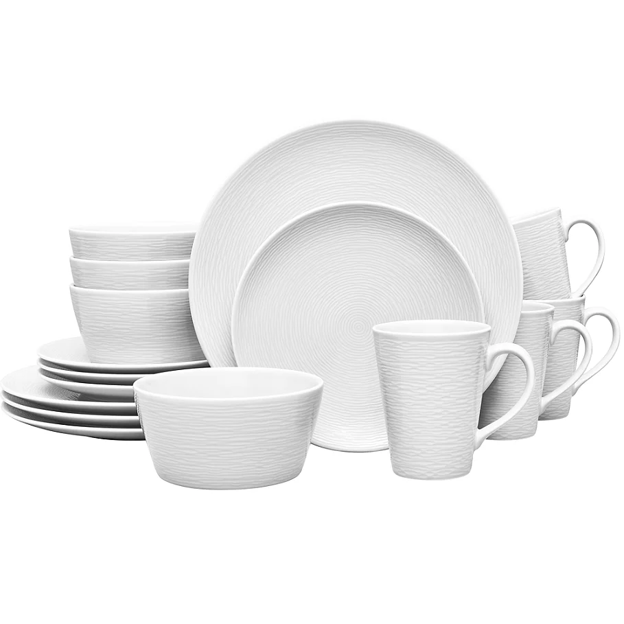  Noritake White on White Swirl Round 16-Piece Dinnerware Set