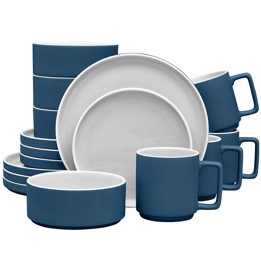  Noritake ColorTrio Stax 16-Piece Dinnerware Set in BlueGrey