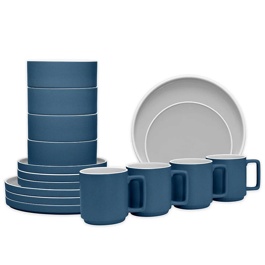  Noritake ColorTrio Stax 16-Piece Dinnerware Set in BlueGrey