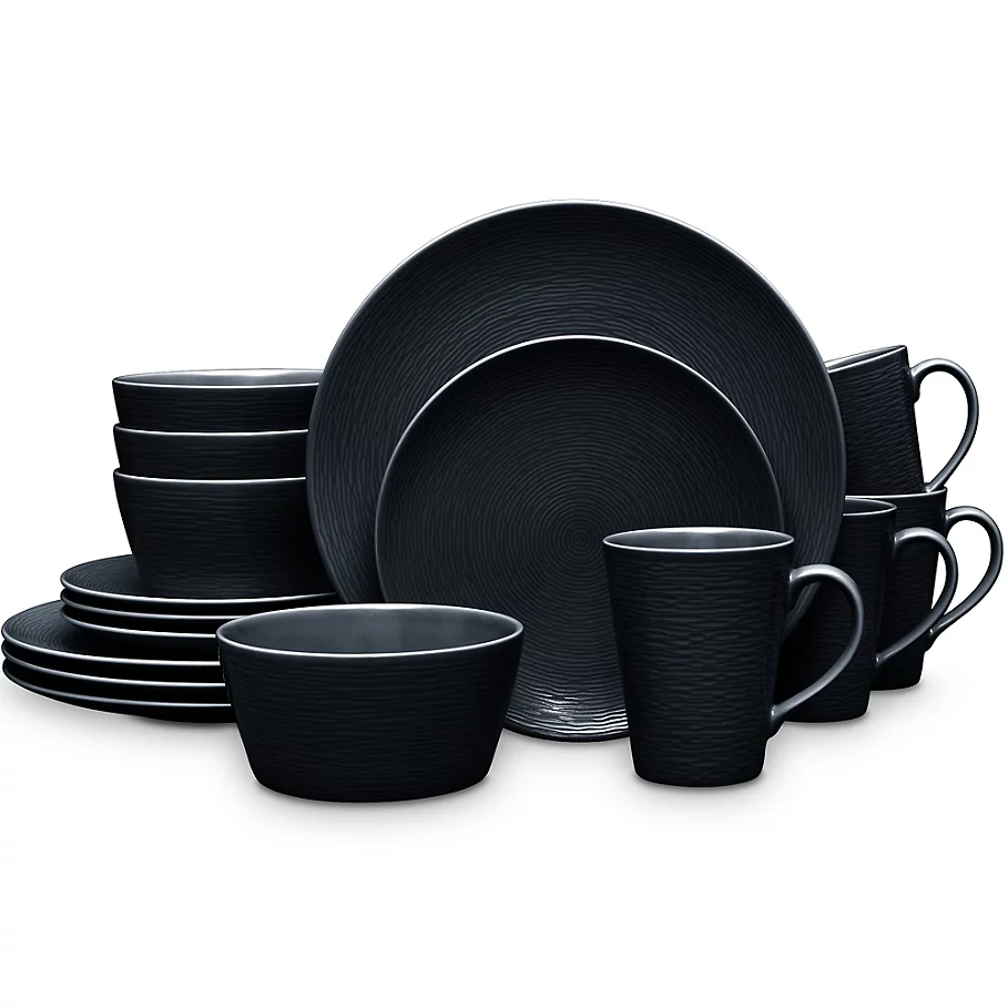  Noritake Black on Black Swirl Coupe 16-Piece Dinnerware Set