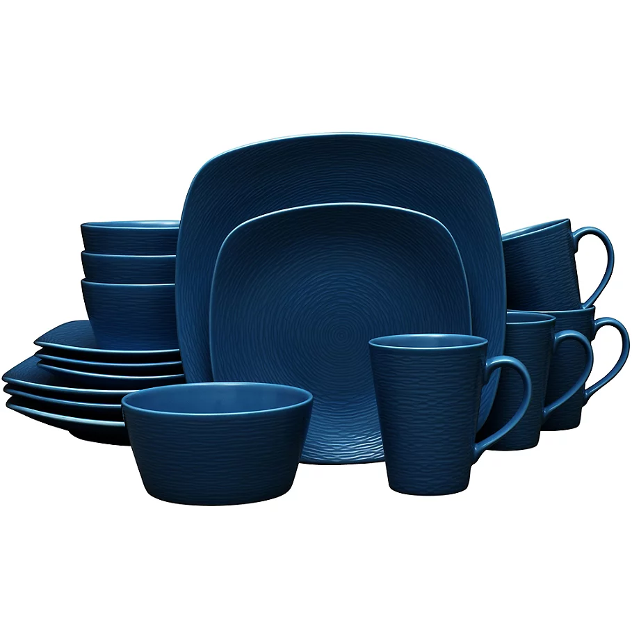  Noritake Navy on Navy Swirl 16-Piece Square Dinnerware Set