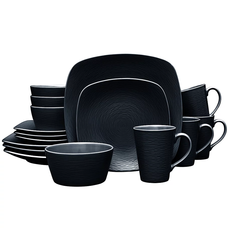 Noritake Black on Black Swirl Square 16-Piece Dinnerware Set