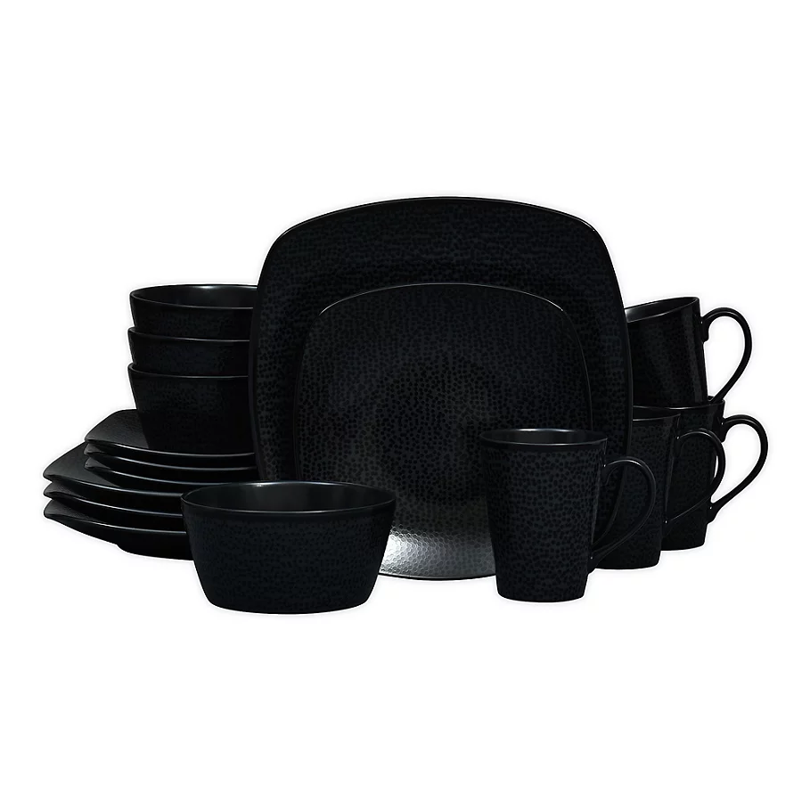 Noritake Black on Black Snow Square 16-Piece Dinnerware Set
