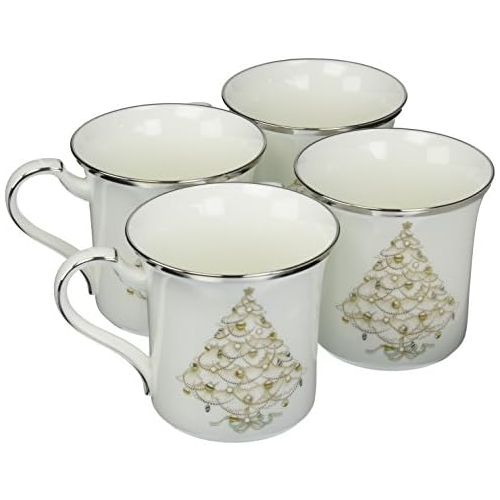  Noritake Palace Christmas Holiday Accent Mug, Platinum, Set of 4