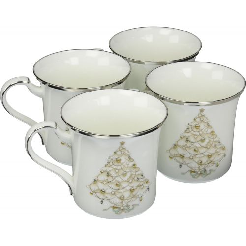  Noritake Palace Christmas Holiday Accent Mug, Platinum, Set of 4