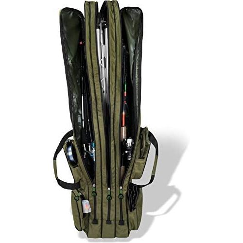  [아마존베스트]normani Fishing Sports Rod Bag Fishing Bag 160 cm Length with 3 Compartments up to 6 Rods for Fishing Rods, Landing Net and Rod Holder