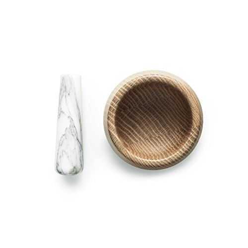  Normann Copenhagen Wood and Marble Craft Mortar & Pestle, White