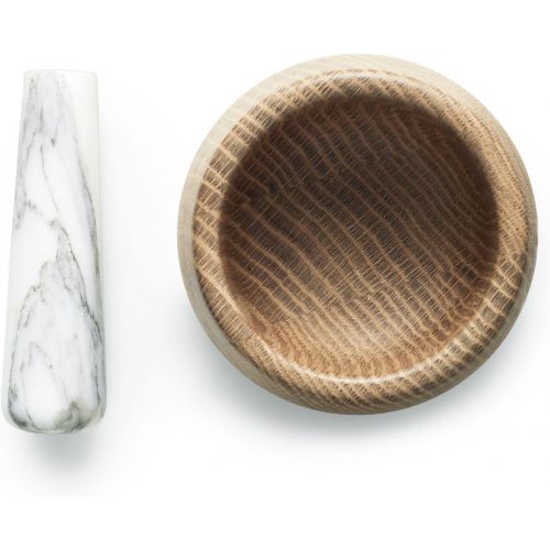  Normann Copenhagen Wood and Marble Craft Mortar & Pestle, White