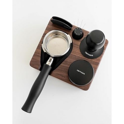 Normcore Compact Tamping Station - Espresso Tamper Station Base - Genuine American Walnut Tamper Holder - Wooden Coffee Portafilters Stand Base For 54 /58mm Espresso Machine Accessories