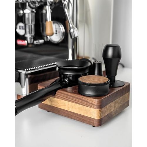  Normcore Compact Tamping Station - Espresso Tamper Station Base - Genuine American Walnut Tamper Holder - Wooden Coffee Portafilters Stand Base For 54 /58mm Espresso Machine Accessories