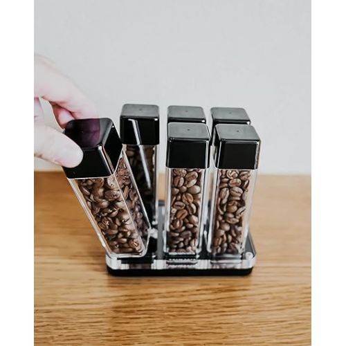  Normcore 6 Tubes Coffee Bean Cellars with Stand & Hopper - Single Dose Coffee Bean Vaults - Espresso Bean Storage Set - One-Way Exhaust Valve - Capacity 25-28g