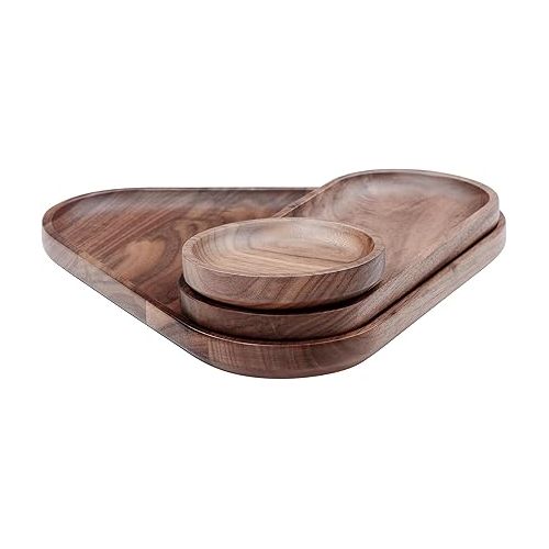  Normcore 3 Pack Wood Tray Set, Valet Tray Bundle, Barista Wooden Tray Set, Set of 3 Stacking Decorative Trays for Coffee Table, Serving Platter, Serving Trays, Irregular Handmade Walnut Wooden Plates